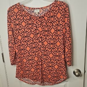 ECI Women's Coral and Black Patterned Blouse Size‎ XL